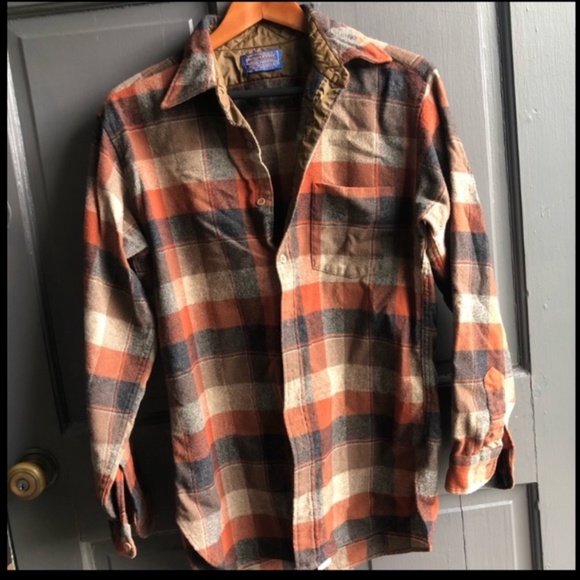 Pendleton Orange and Brown plaid button down - Picture 1 of 2